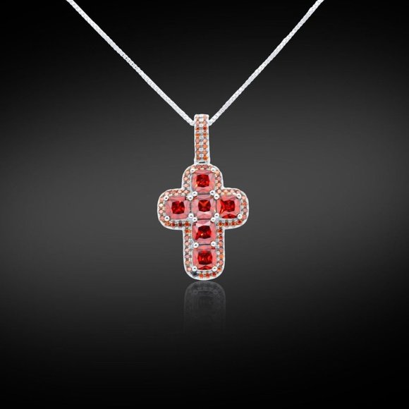Jewelry - Diamond Cross Pendant - Gemstone - Ruby Cross